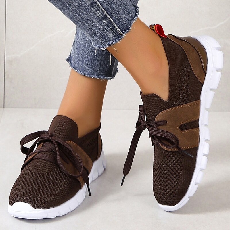 Lucyever Brown Knit Breathable Sneakers Shoes Women 2023 New Soft Sole Platform Flats Woman Plus Size 43 Non Slip Casual Shoes