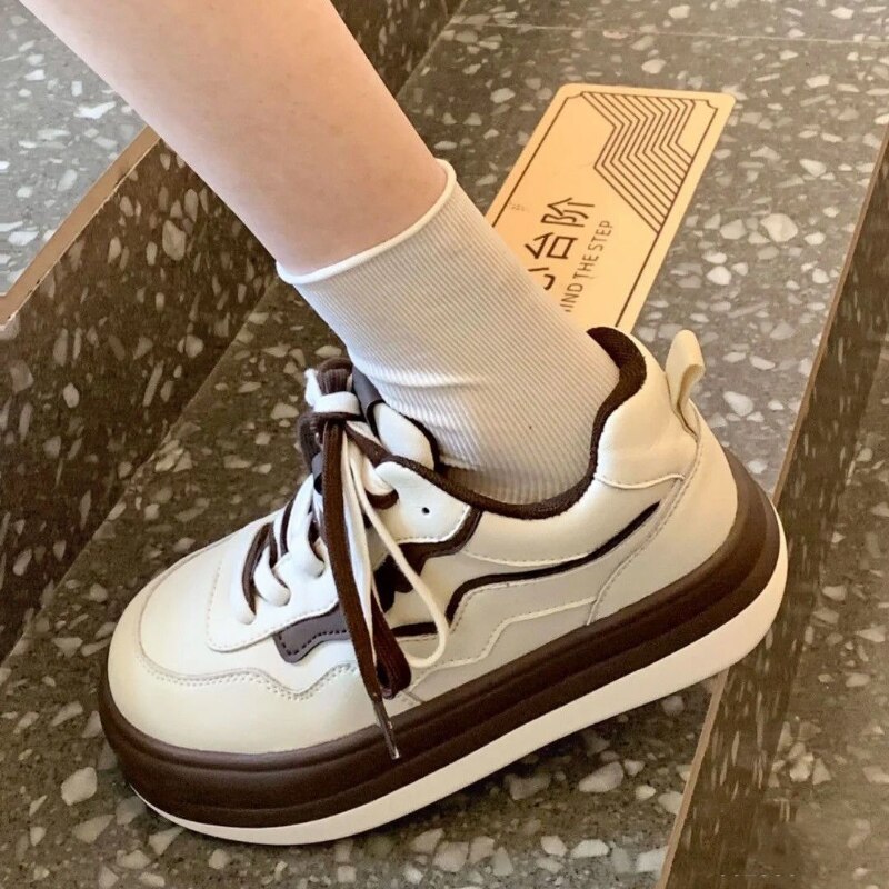 Brown Platform Flat Casual Vulcanize Women's Sneakers 2022 Korean New Spring Autumn Sports Shoes Tennis Basket Fashion Designer