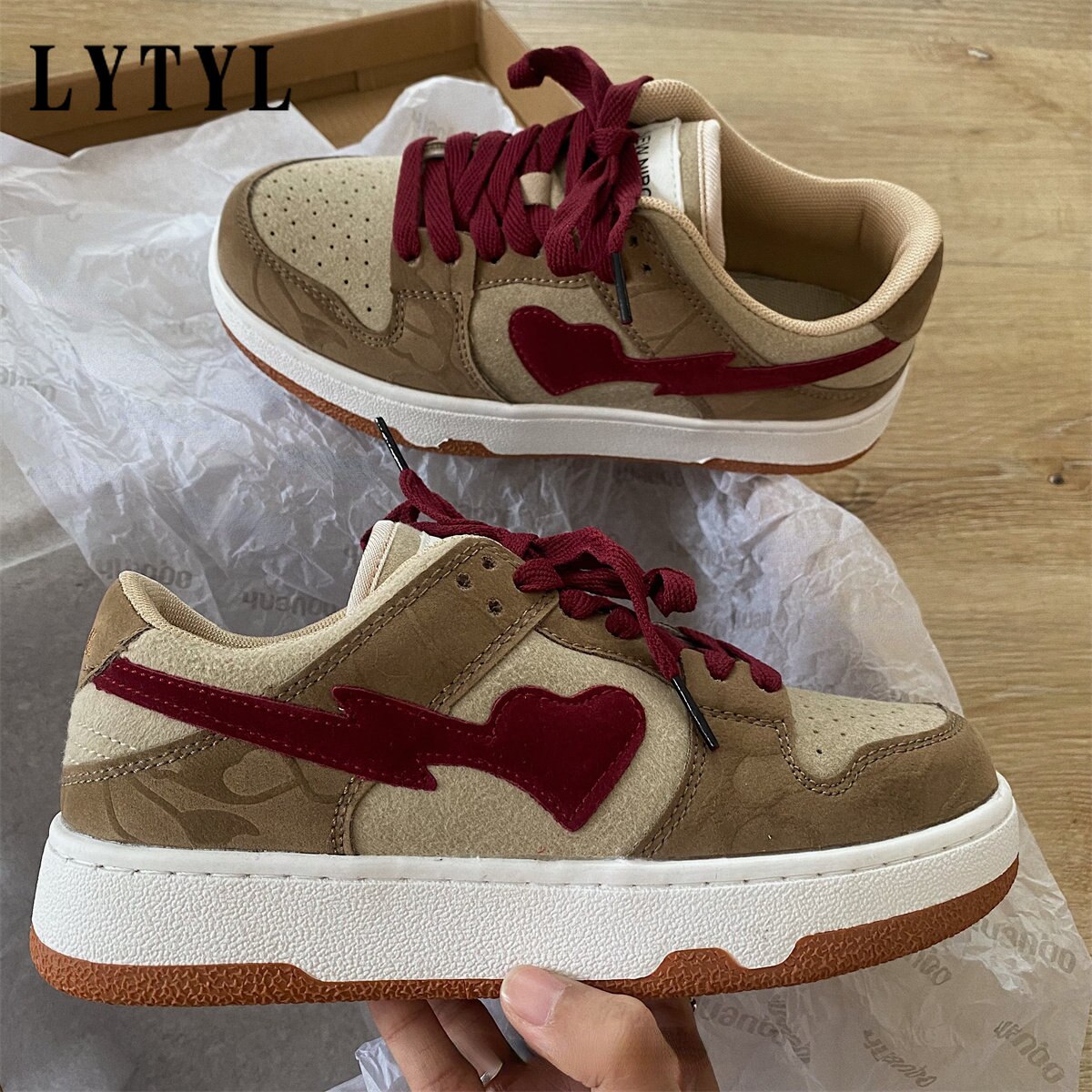 Brown Platform Women's Sneakers 2023 INS Brand Men Sports Sneakers Tennis Female Vulcanize Shoes Flats Lace Up Designer New A03