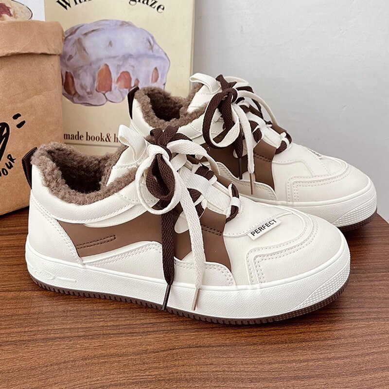 Ins Tennis Female Brown Platform Vulcanize Sports Shoes Women Winter Flat Harajuku White Sneakers Kawaii Skateboard Korean Shoes